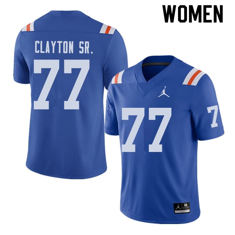 NCAA Florida Gators Antonneous Clayton Sr. Women's #77 Jordan Brand Alternate Royal Throwback Stitched Authentic College Football Jersey OLT3864WR